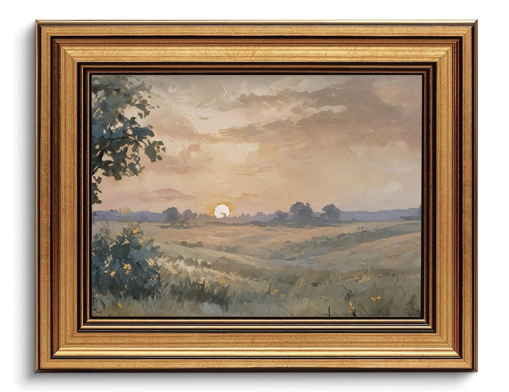 Gold Framed Wall Art Vintage Canvas Wall Art Fall Sunset Nature Landscape Art...