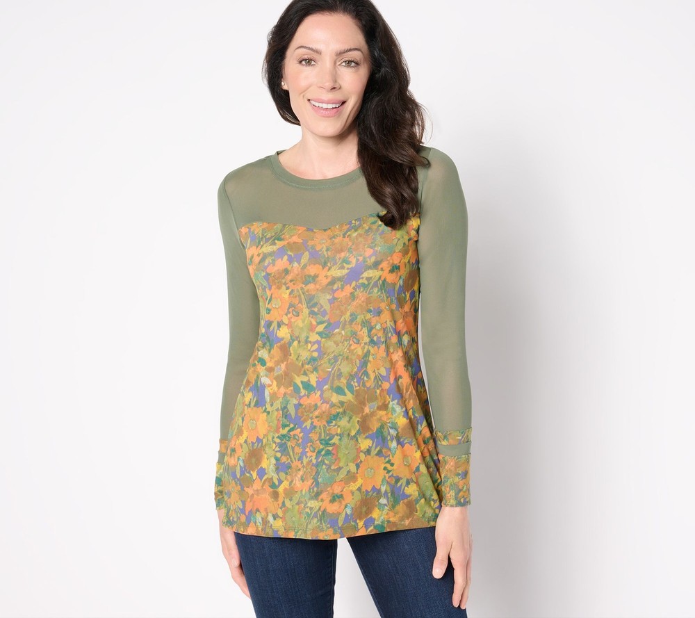LOGO by Lori Goldstein Women's Top Plus Sz 3X Printed Multi-colored A455491