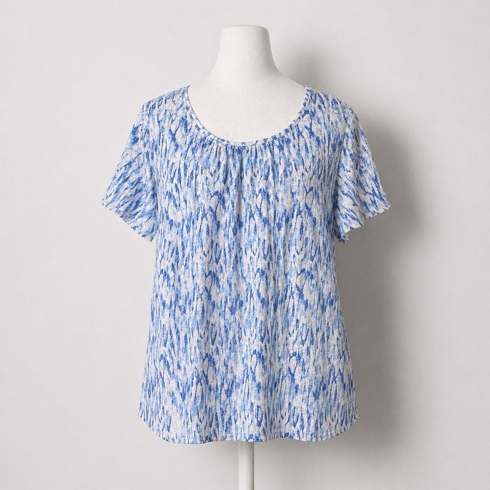 NEW Christopher Banks Tee Womens Large Blue White Cotton Burnout Lightweight NWT