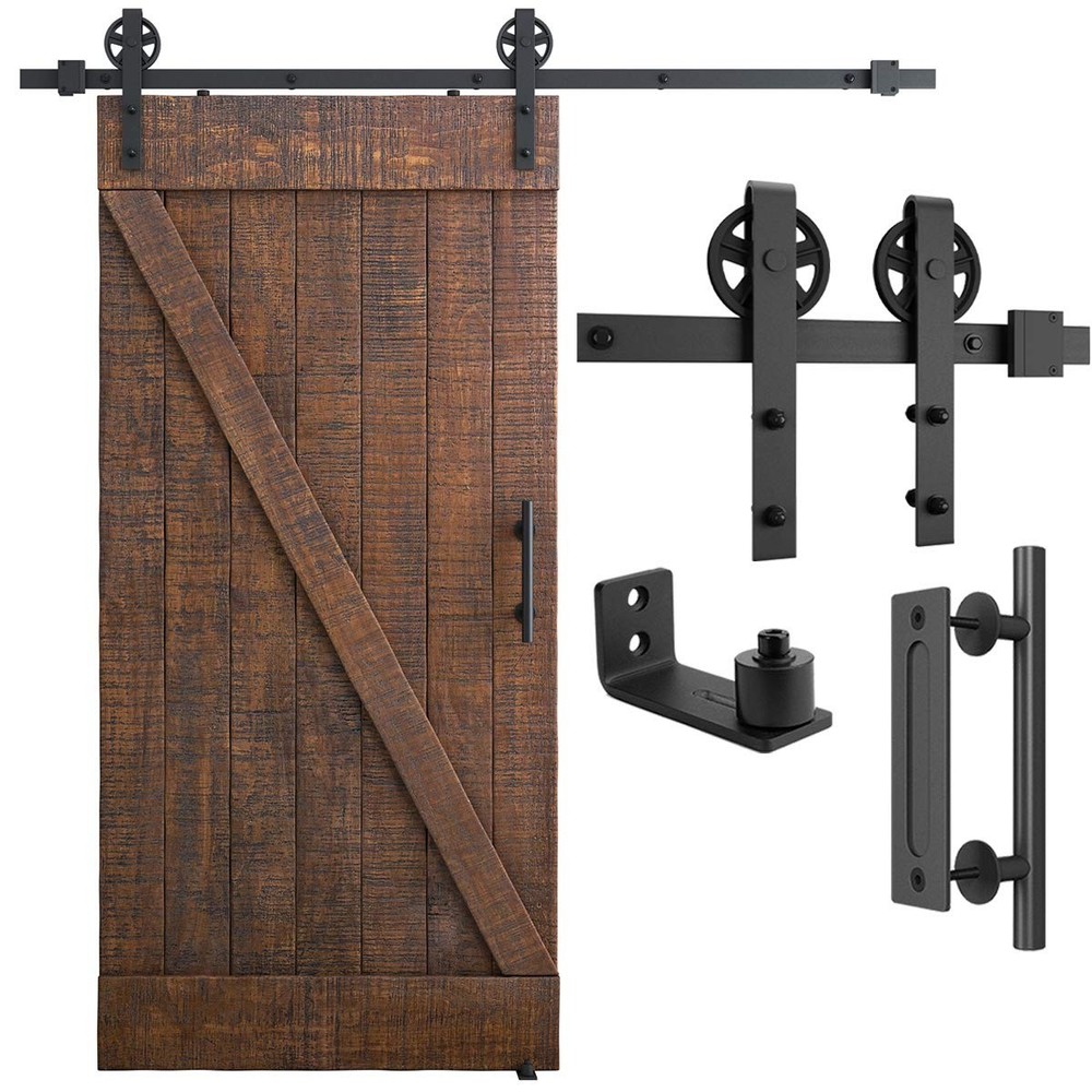 6.6ft Black Heavy Duty Sliding Barn Door Hardware Kit - Complete Set with Track and Accessories