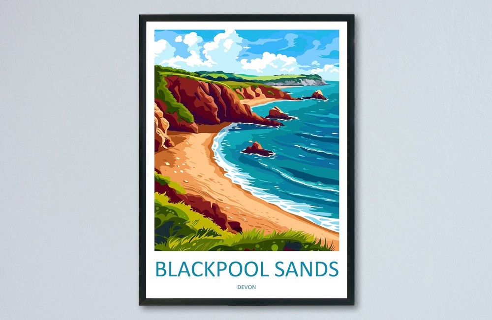 Blackpool Sands Travel Print Wall Art Blackpool Sands Wall Hanging Home Decor