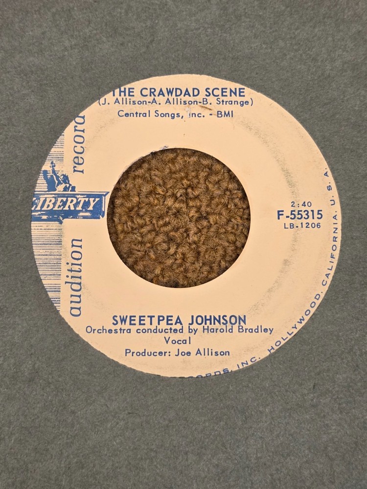 45 RPM Sweetpea Johnson LIBERTY DJ 55313 Crawdad Scene / How Come my Dog VG++