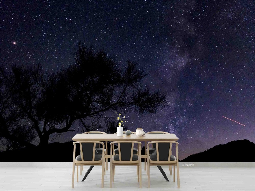 3D Trees Starry Sky Night Scene Wall Murals Wallpaper Murals Wall Sticker