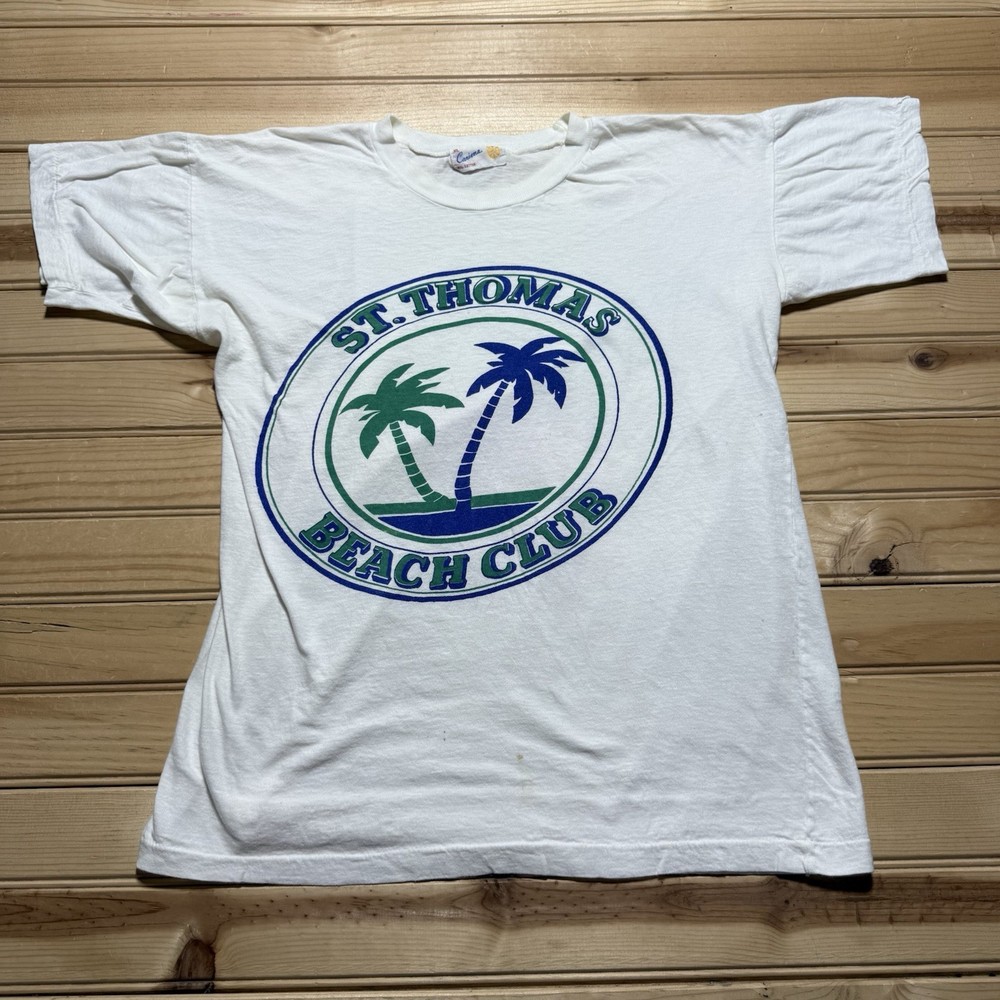 Vintage 70s 80s St Thomas Beach Club Surf Ocean Palm Tree Shirt Size XL