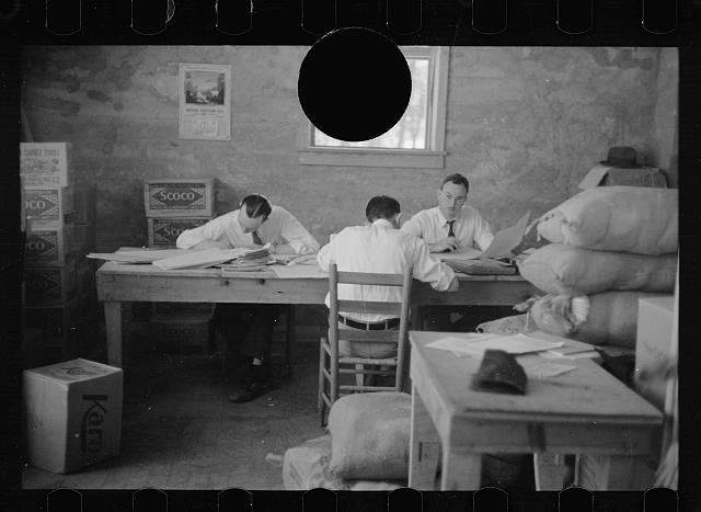 Photo:1930s Men Working at Desk Office Interior Photo