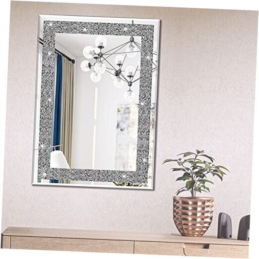 Ruomeng Wall Mirror Rectangular Crystal Crush Diamond Mirror for 28