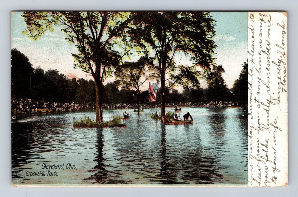 Cleveland OH-Ohio, Brookside Park, Boating on Lake, Antique Vintage Postcard