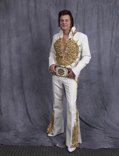 Tommy El, poses at the Night of 100 Elvises at the Lord, Elvis impersonator