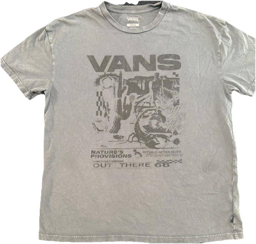 VANS Mens Gray Graphic Print Logo Crew Neck Short Sleeve T-Shirt Size M