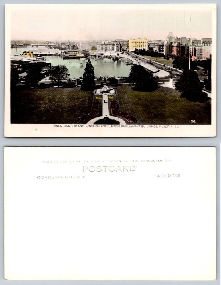 Victoria BC Inner Harbor Empress Hotel Parliament Buildings Vintage Postcard