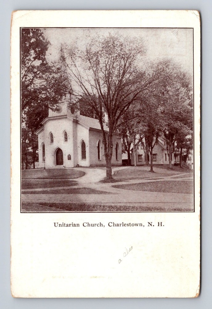 Charlestown NH-New Hampshire, Unitarian Church, Antique Vintage Postcard