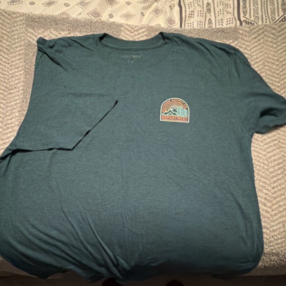 Departwest Men's Teal Graphic Print T-Shirt XL Short Sleeve Crew Neck Outdoor