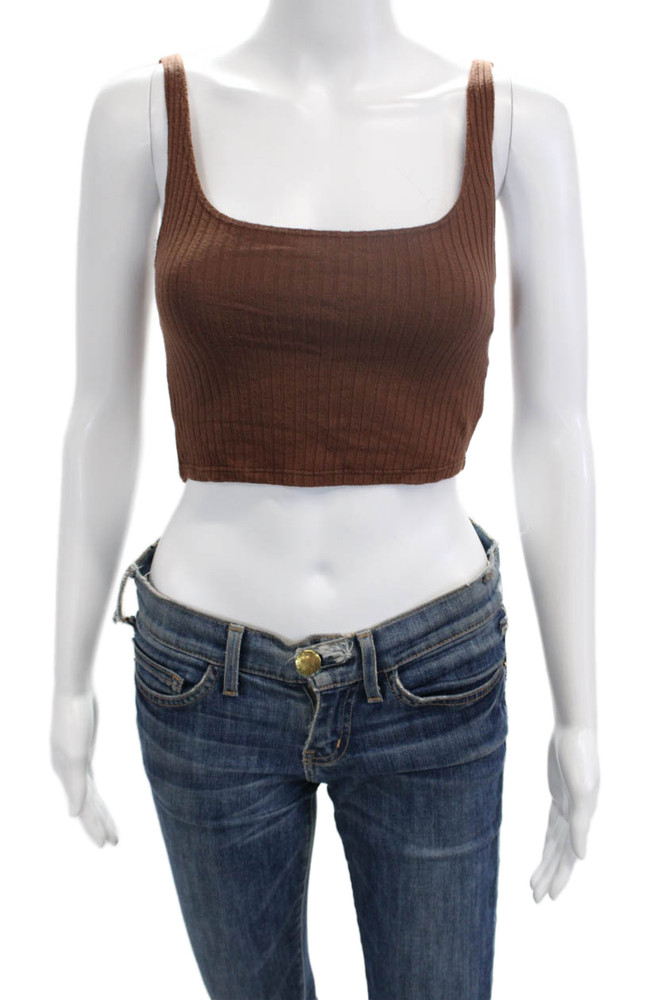 Reformation Women Cropped Basic Brown Square Neck Sleeveless Tank Size XSFree Shipping in US $100+ Orders | $6.95 Orders Below