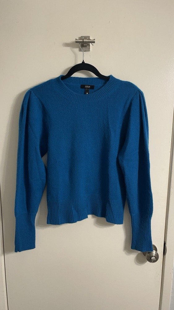 Aqua Women's Cashmere Gray Cable Knit Sweater Long Sleeve, Round Neck, XS