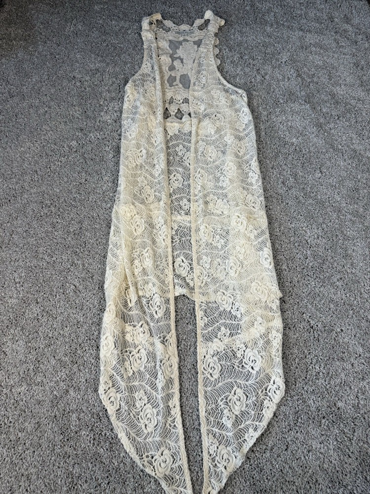 Haute Monde Ivory Lace Cardigan Sleeveless Vest Delicate Women Size Small