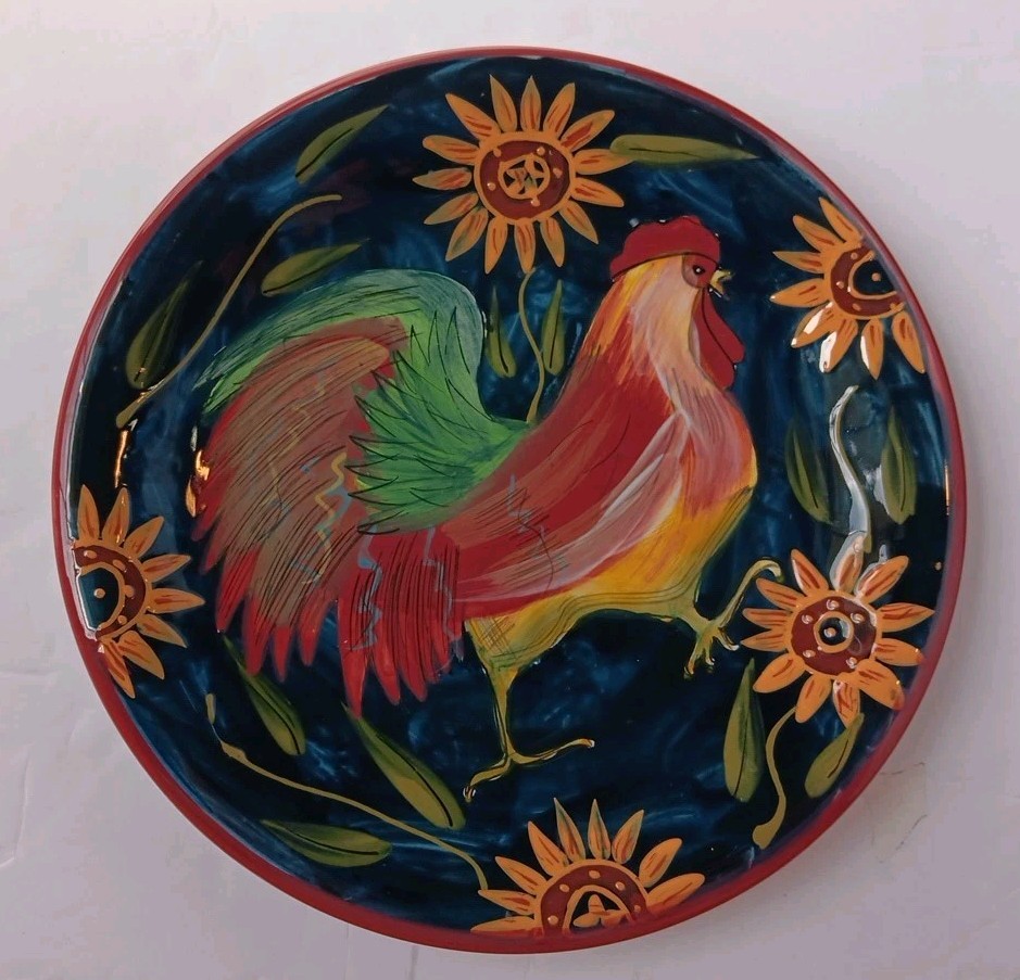Susan Winget Certified International Rooster 8.5 Plate, Colorful Farmhouse Decor