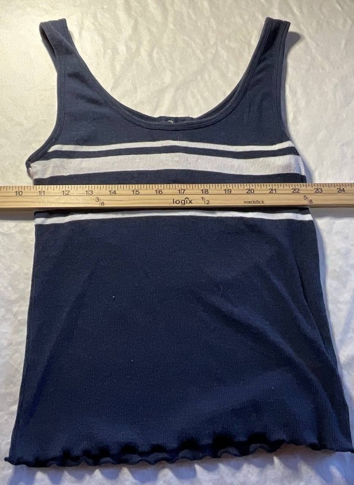 Hollister Y2K Rib Knit Tank Top Womens Medium Blue White Striped Scoop Neck