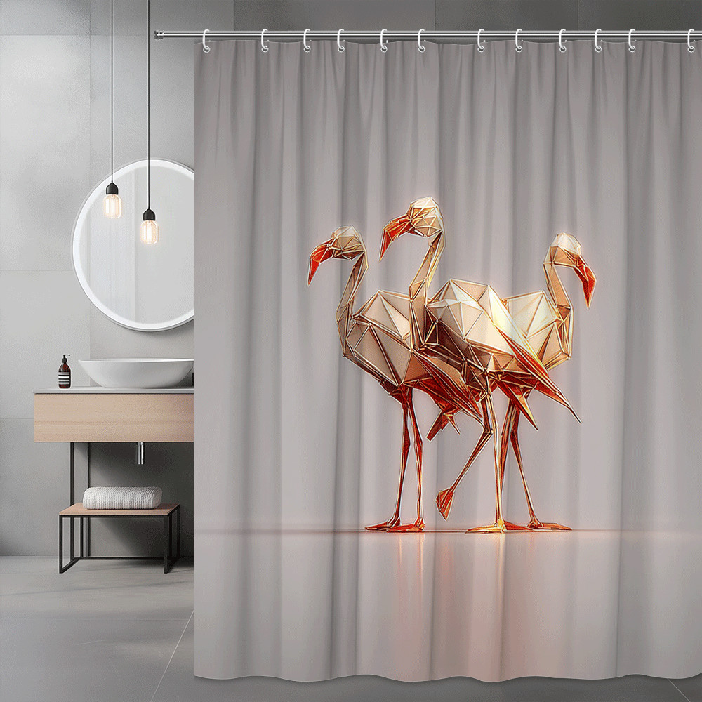 Geometric Flamingo Shower Curtain Modern Abstract Bird Print