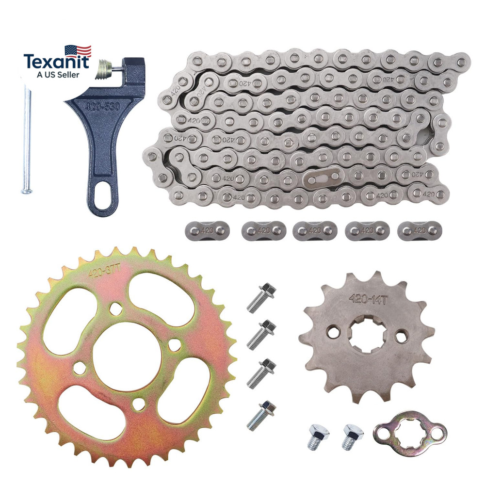 Motorcycle 420 Drive Chain 96 Links with Chain Breaker 420-37 Tooth Rear Sprocke