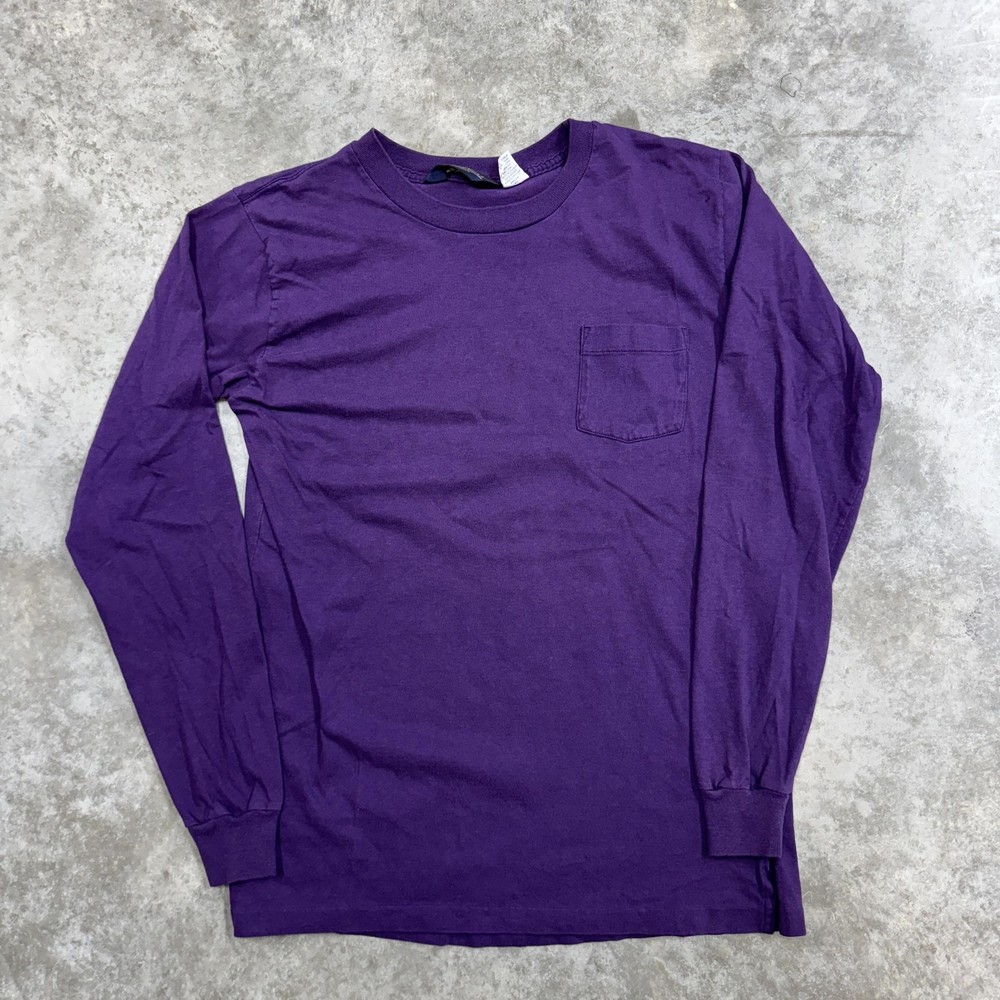 Vintage Lands End Shirt Mens Large Purple Long Sleeve Pocket Made USA 90s