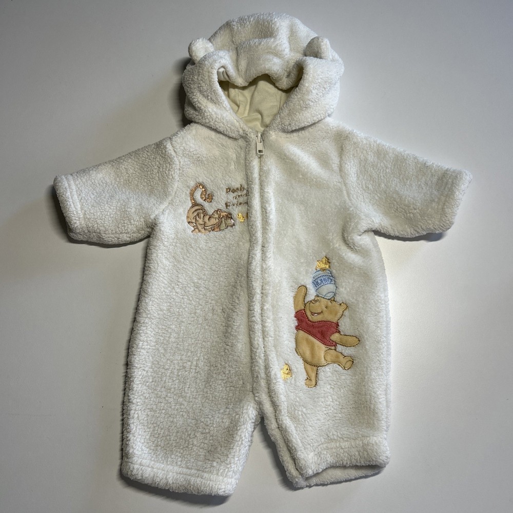 Vintage Winnie Pooh Tigger Disney One Piece White Fleece Suit Pajamas Preemie