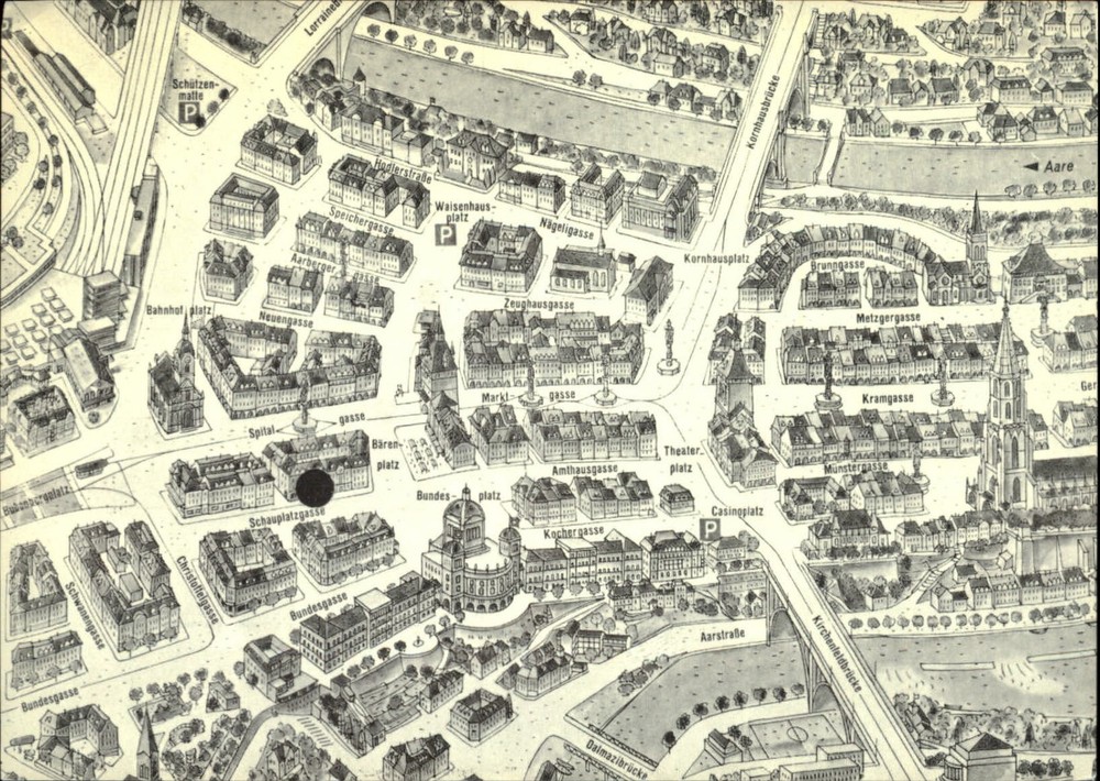Switzerland Bern Hotel Bristol Map aerial view ~ postcard sku241