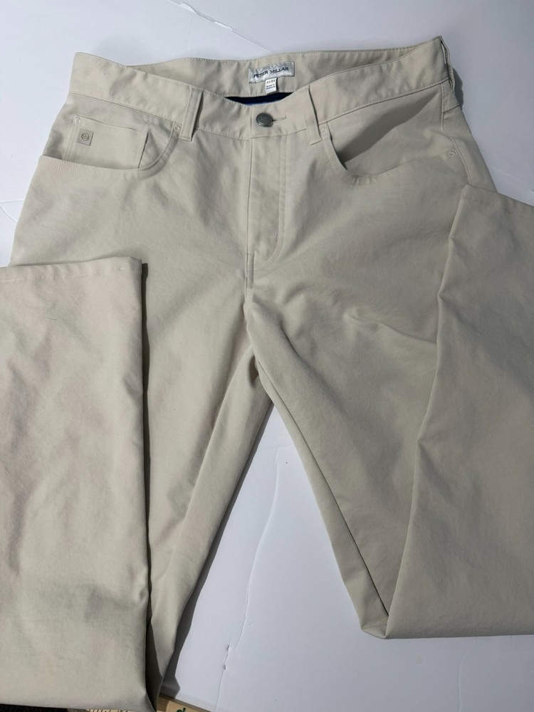 Peter Millar Crown Sport 5 Pocket EB66 Perf Pants 31x32 (Act 32x29) in Stone