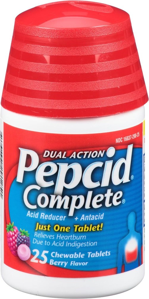 Pepcid Complete Acid Reducer Plus Antacid Chewable Tablets, Berry, 25 Count-image