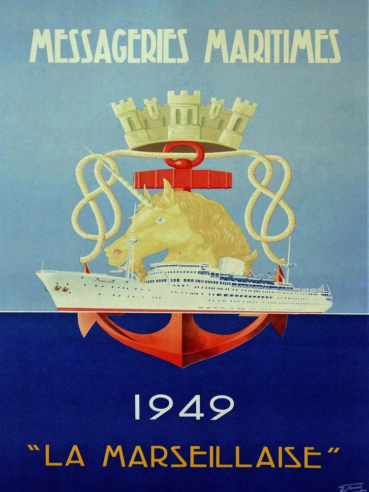 12539.Decoration Poster.Home wall art design.1949 French travel cruise ship