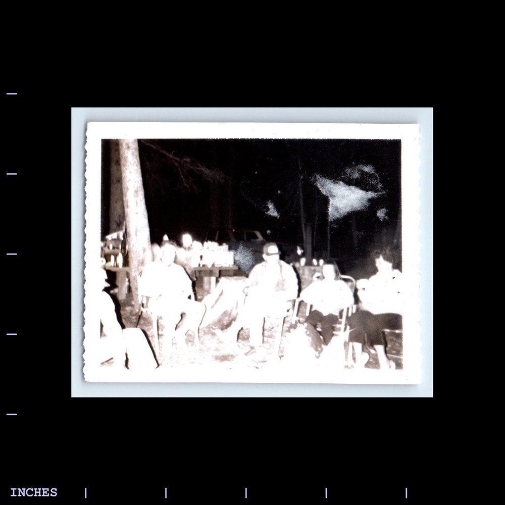 Old Vintage Photo MEN WOMEN SITTING AROUND CAMPFIRE POLAROID