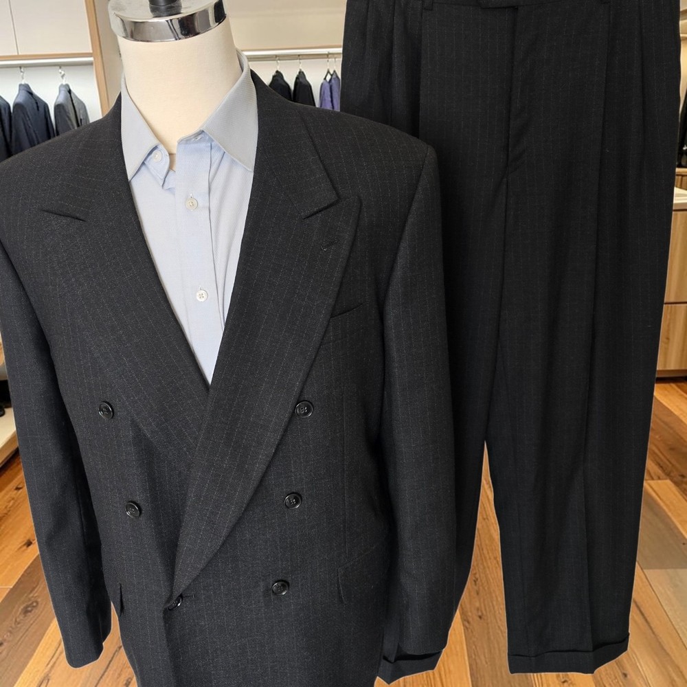 Vintage Jones Ny Double Breasted Suit 44r 32x30 1990s High Twist Wool