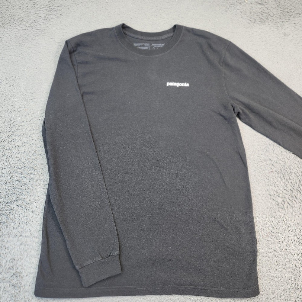 Patagonia Shirt Mens Medium Black Responsibili-Tee P-6 Logo Long Sleeve Tee