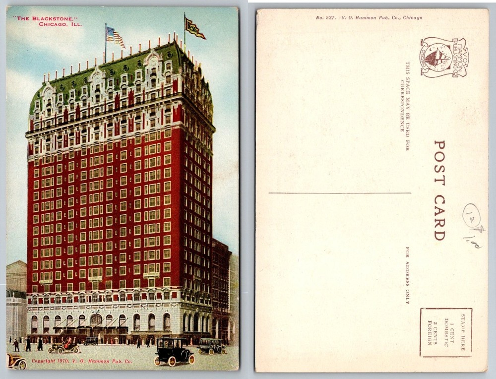 The Blackstone Hotel Chicago IL 1910 V.O. Hammon Postcard Vintage