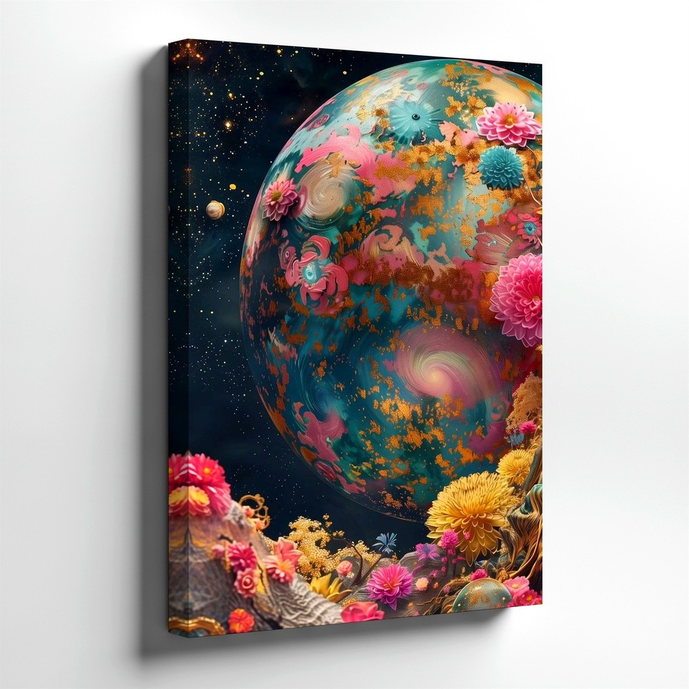 Wall Art Floral Planet Canvas Print Cosmic Space Galaxy Surreal Home Decor Room