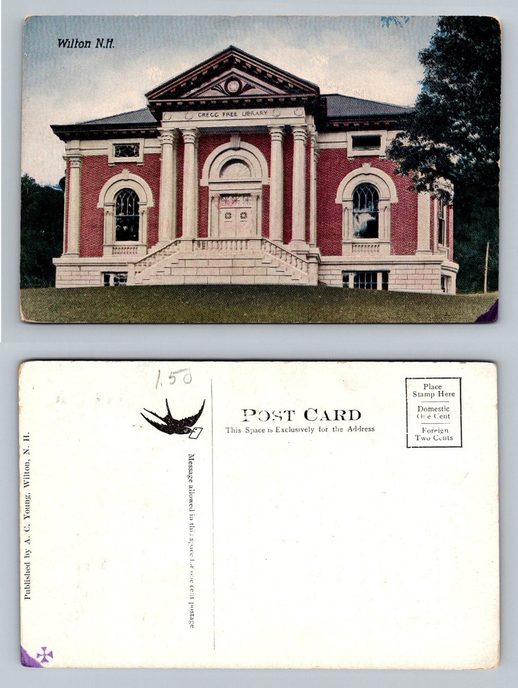 Wilton, NH-New Hampshire, Gregg Free Library Red Brick Building Vintage Postcard