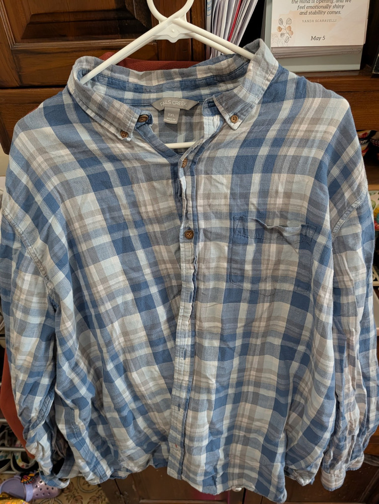 Falls Creek Men's 2XL Blue Gray Plaid Long Sleeve Button-Down Shirt