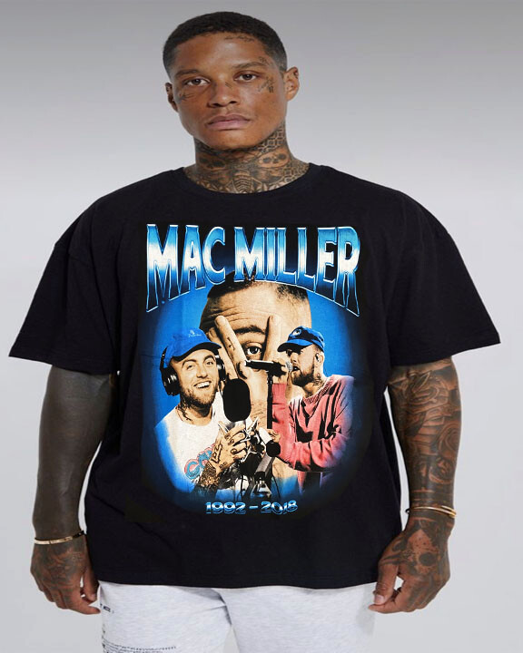 MAC MILLER BLUE RAP HIPHOP BLACK T SHIRTS MEN'S SIZES