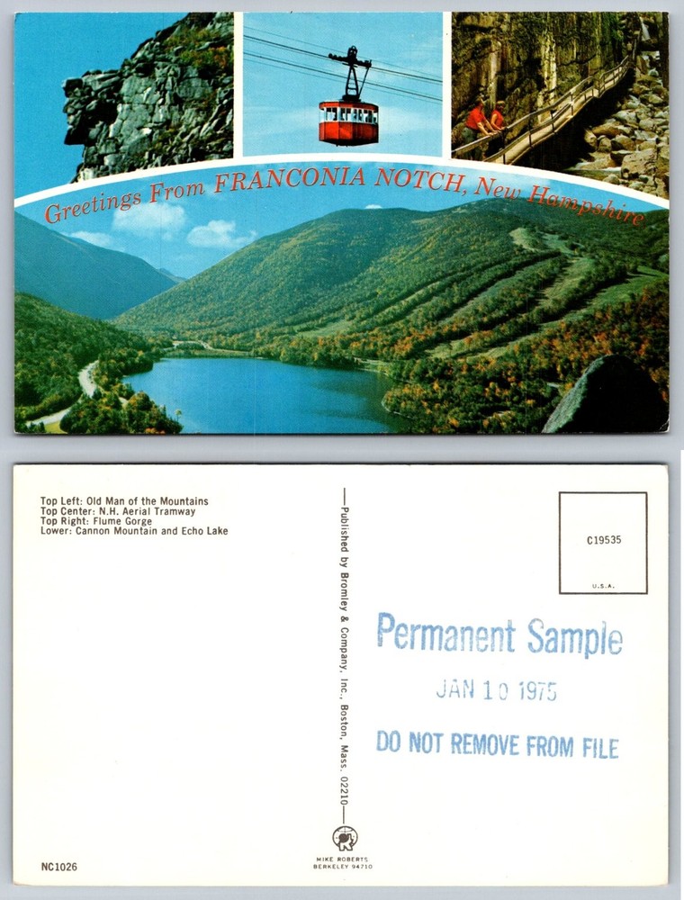 Franconia Notch NH Postcard Old Man Mountains Aerial Tramway Flume Gorge 1975