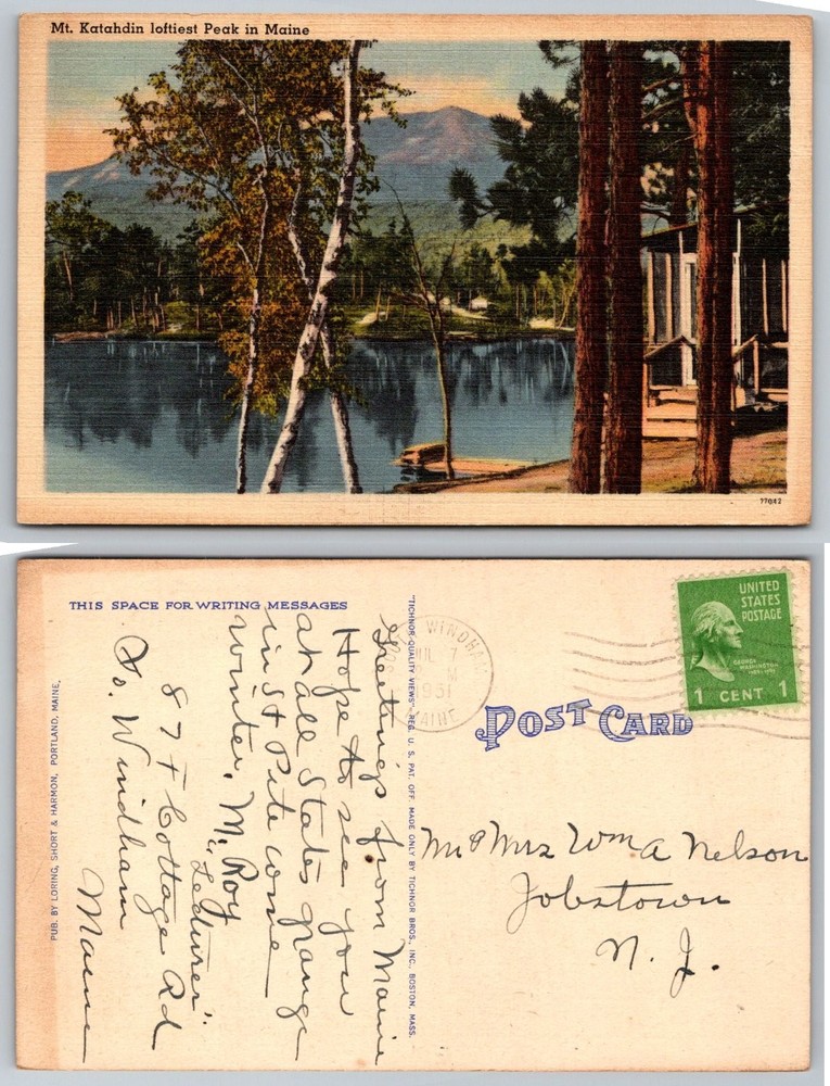 Vintage Mt. Katahdin Maine Linen Postcard - Tichnor Bros. 1951 Posted