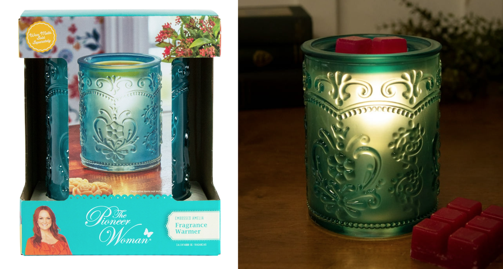 Pioneer Woman Amelia Blue ✨ Embossed Glass Wax Warmer, Full Size, Scented Teal