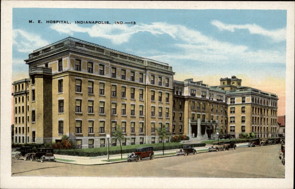 Methodist Episcopal Hospital Indianapolis Indiana antique cars ~ 1920s postcard