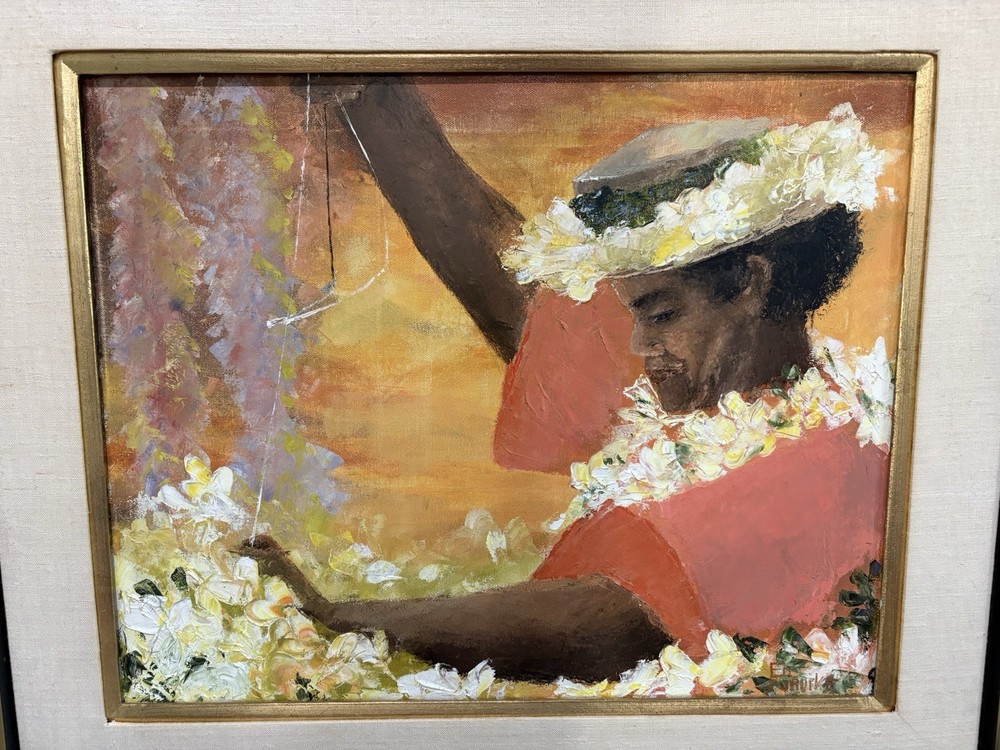 Ed Furuike Signed Original Oil Painting “Lei Lady II” Framed With Pamphlet