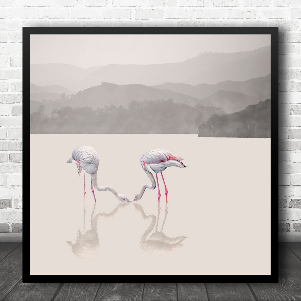 Flamingo Flamingos Selective Colour Colouring Colors Lake Water Square Art Print
