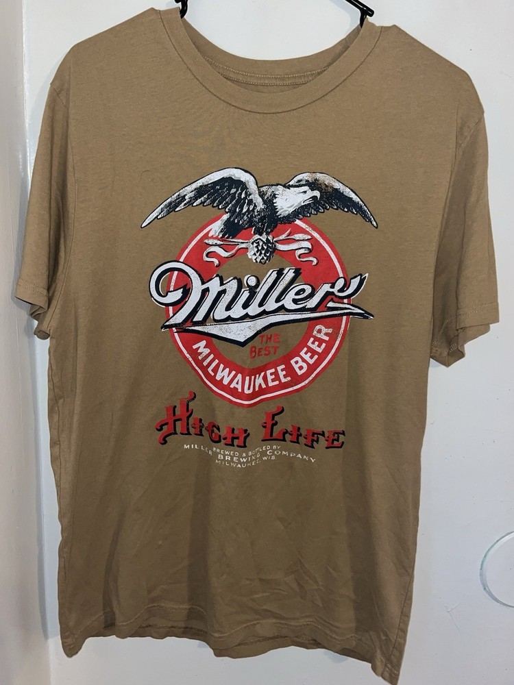 Miller High Life Men's Tan Eagle Graphic Logo Crew Neck Short Sleeve T-Shirt M