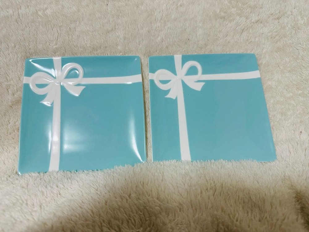 Tiffany & Co. Blue Bow Dessert Plate Set 2pcs New Unused Collectible