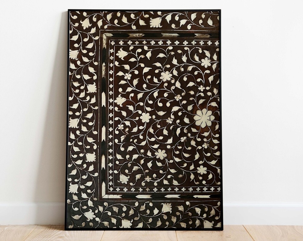 Vintage Islamic Inlay Work Wall Art Floral Prints Living Room Decor Printable