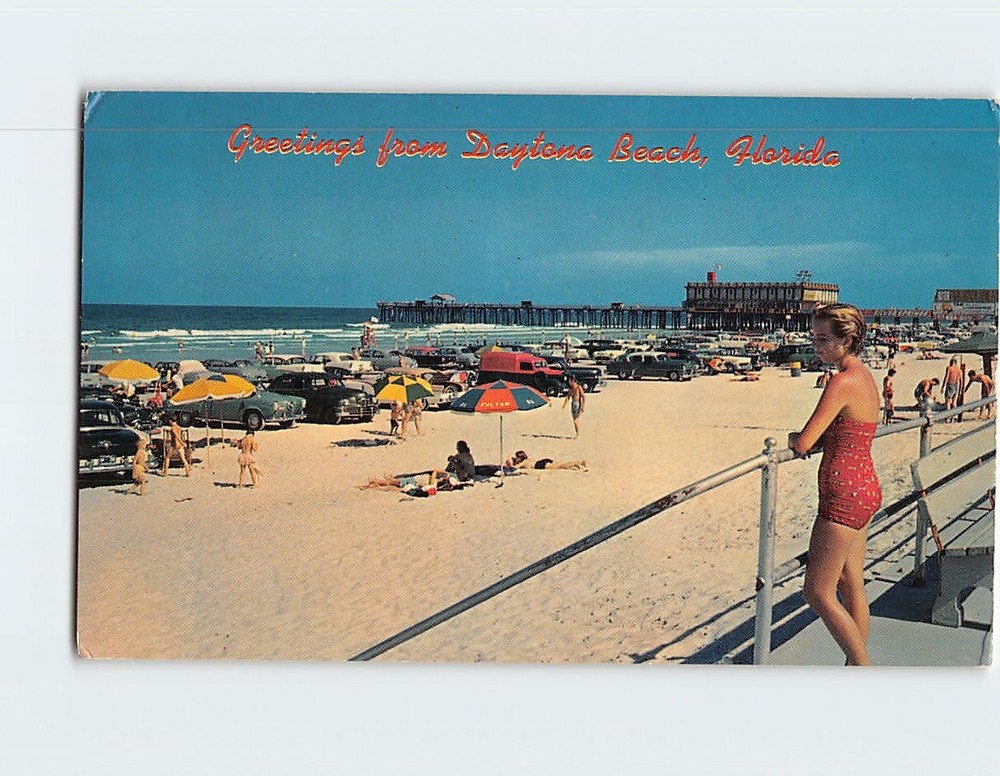Postcard Beach Scene Greetings from Daytona Beach Florida USA