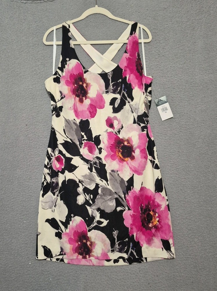 Nwt Lauren Ralph Lauren Women's Sleeveless Knee Length Back Floral Dress 14