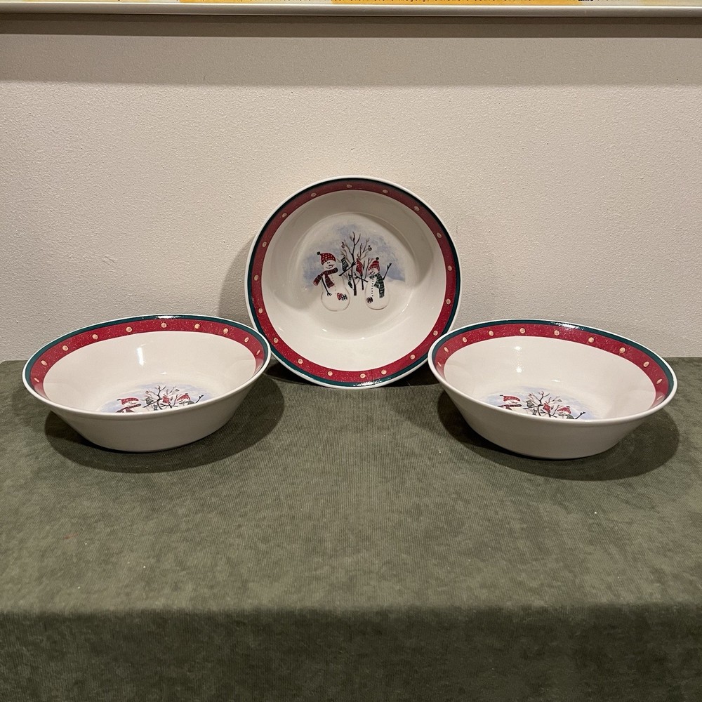 Set Of 3 Royal Seasons Stoneware Snowman Cereal/Soup Bowls