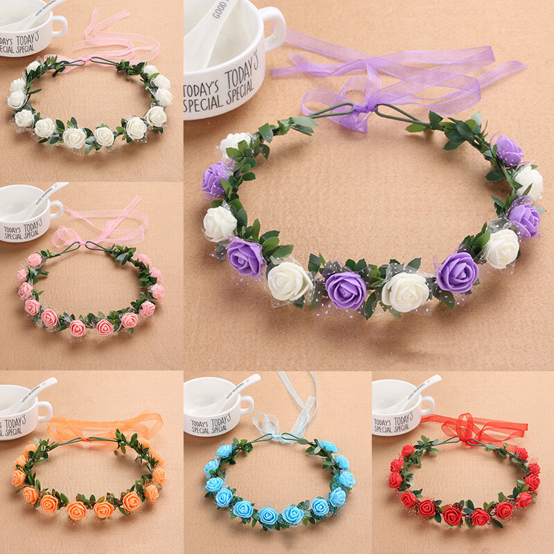 Women Floral Crown Rose Flower Hairband Headband Wedding Hair Garland Headpiece